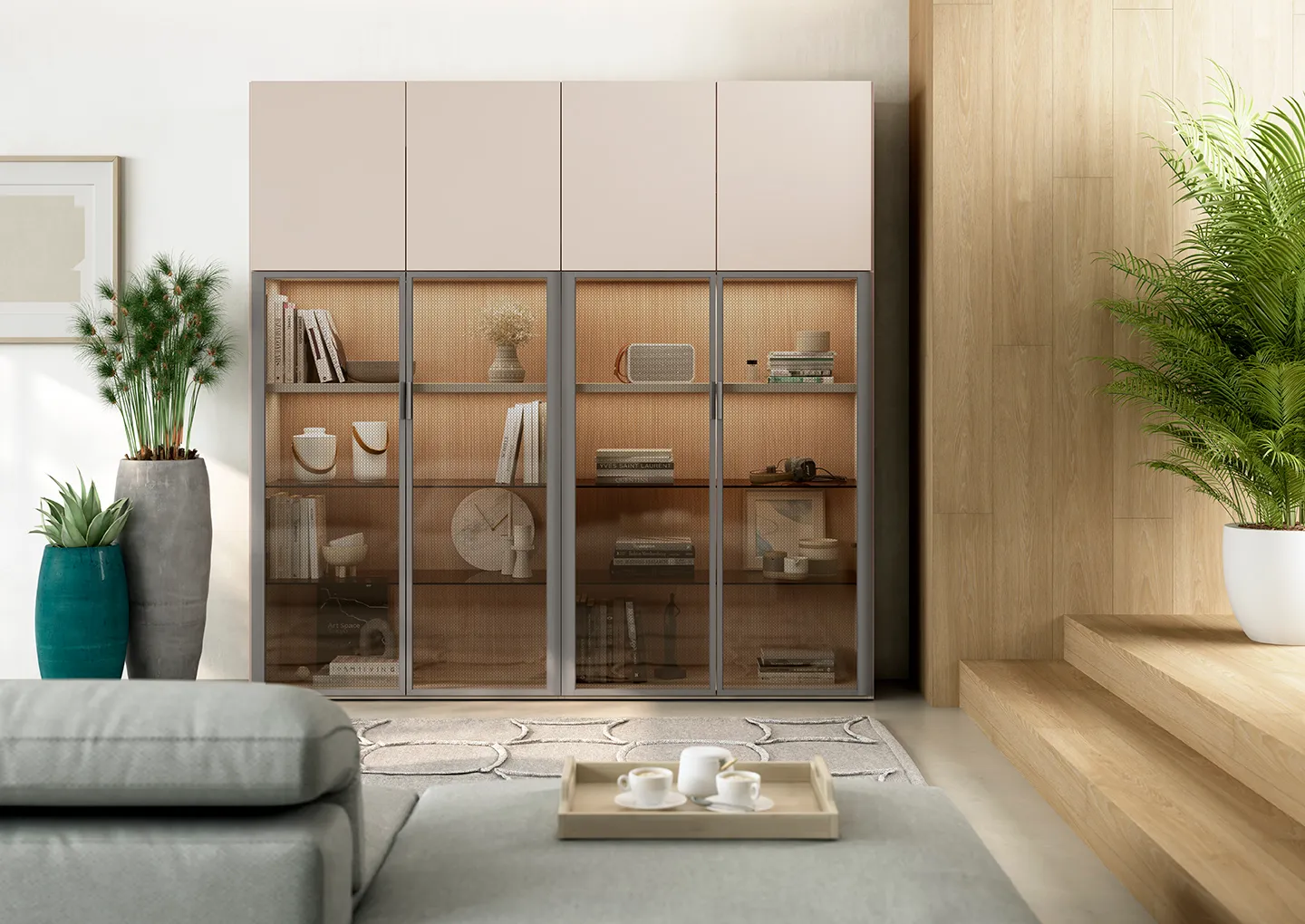 mueble de salon con vitrina