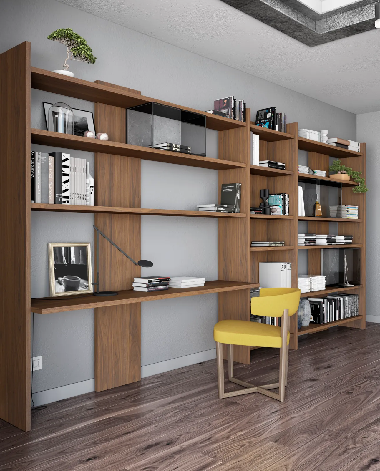 escritorio con estanterias