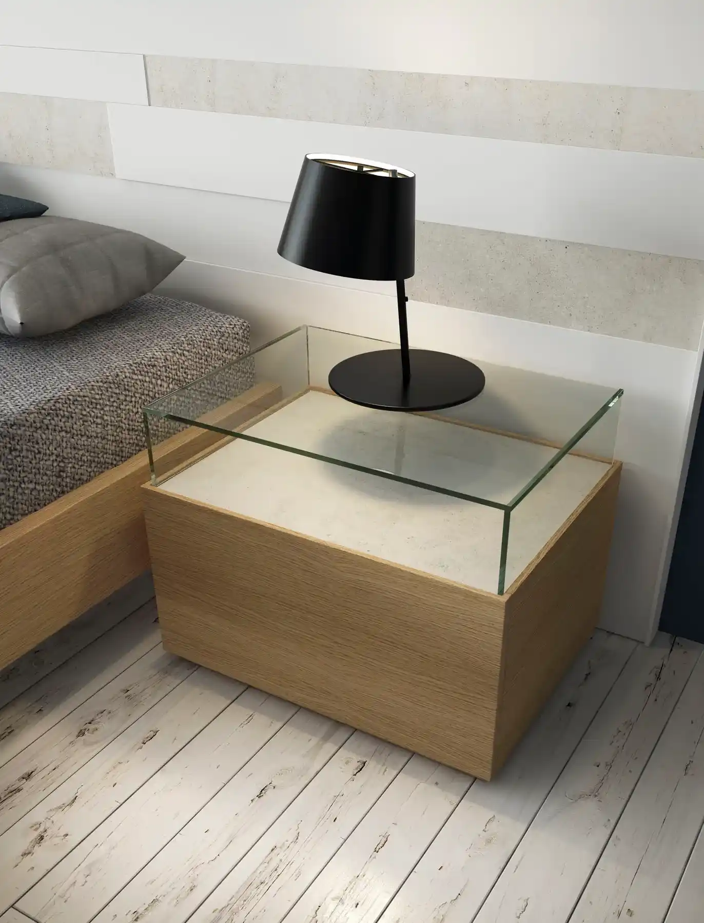 mesita dormitorio de vidrio